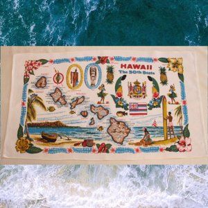 1960s Vintage Souvenir Hawaii 50th State Tea Towel